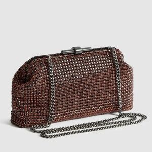 REISS Adaline Crystal Embellished Clutch Bag Purse Purple Red W/ Shoulder Strap